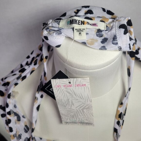 Miken Swim Women White Leopard Print V-neck Racerback Tank Top Size M - Picture 5 of 10
